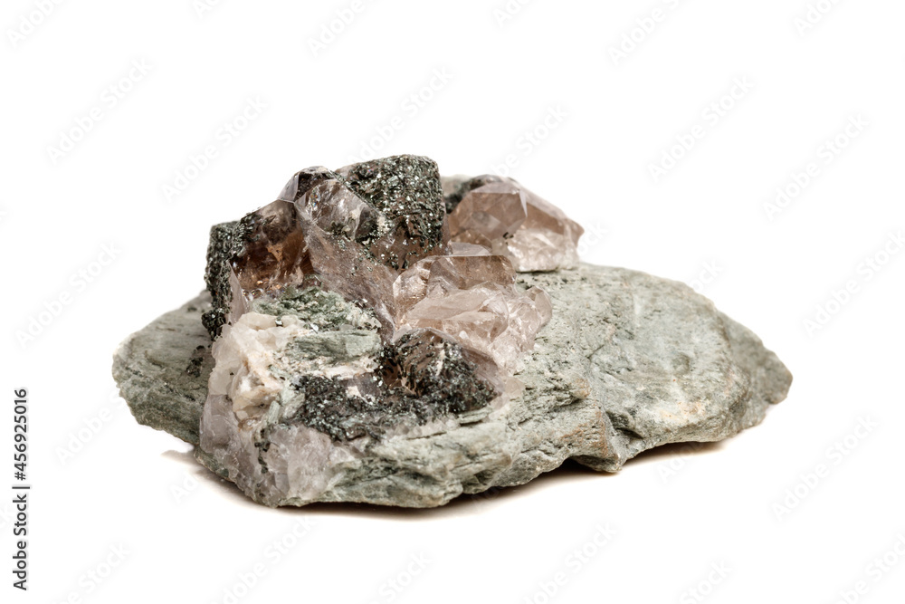 Macro mineral stone quartz chlorite Palygorskite rock on a white background Macro mineral stone quartz chlorite Palygorskite rock on a white background