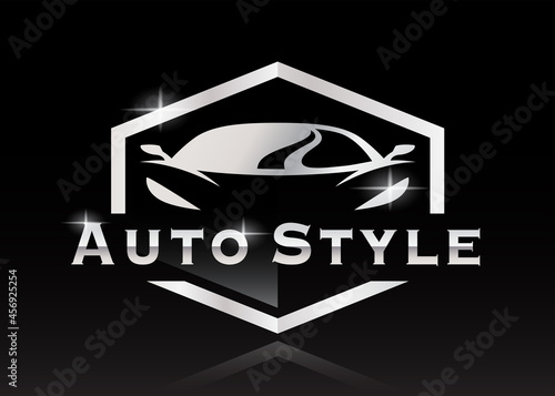 Sports car silhouette logo. Performance supercar motor vehicle badge. Auto style dealership garage icon. Vector illustration.