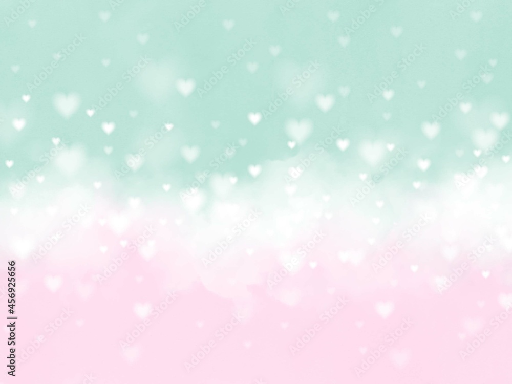 Pastel pink green cloudy heart snow bokeh background Pastel pink green cloudy heart snow bokeh background