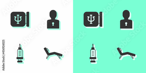 Set Armchair, Psychology, Psi, Addiction to the drug and Solution problem icon. Vector