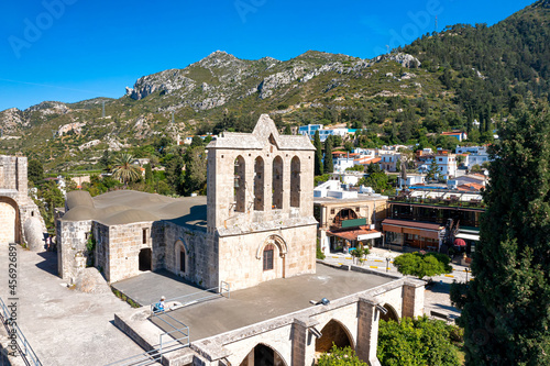 Facade of the monastery church of the 1st half of the XIII century. Bellapais, Kyrenia District, Cyprus photo