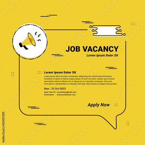 Recruitment advertising template. Recruitment Poster, Job hiring poster, social media, banner, flyer. Digital announcement job vacancies layout with bullhorn on yellow background