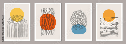 Set of minimal 20s geometric design posters, vector template