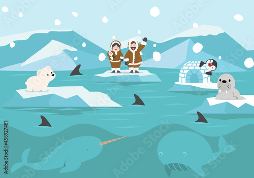 Cartoon North pole Arctic landscape background