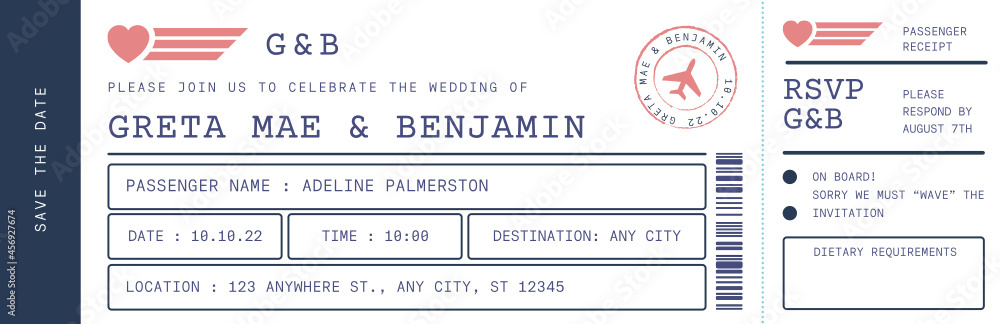 golden wedding plane ticket - obrazy, fototapety, plakaty 