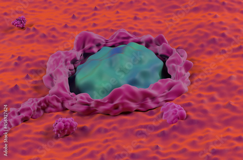 Cancerous colon surface super macro colorectal cancer closeup view 3d illustration photo