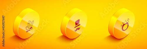 Set Isometric Magic stone, Magician and ring icon. Vector