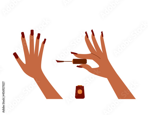 Vector female hands with manicure and nail polish isolated on a white background.
