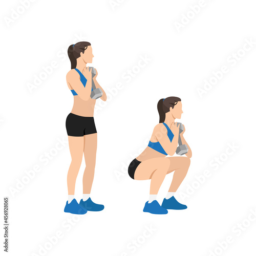 Woman doing Goblet squats exercise. Flat vector illustration isolated on white background