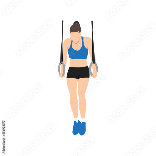 Woman doing Gymnastic ring support position exercise. Flat vector illustration isolated on white background