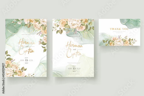 beautiful hand drawn roses wedding invitation card set