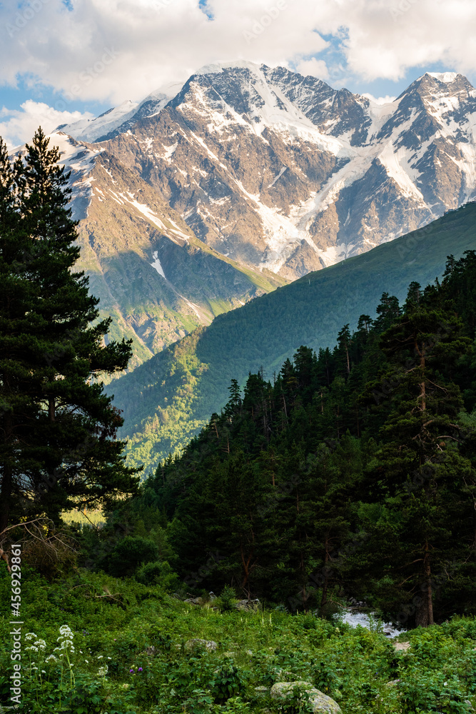 View from Terskol canyon. Prielbrusye National Park area.