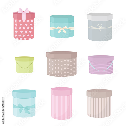 A hatbox. Vector isolated set in pastel colors. Decorative element for design, postcards, holiday printing.