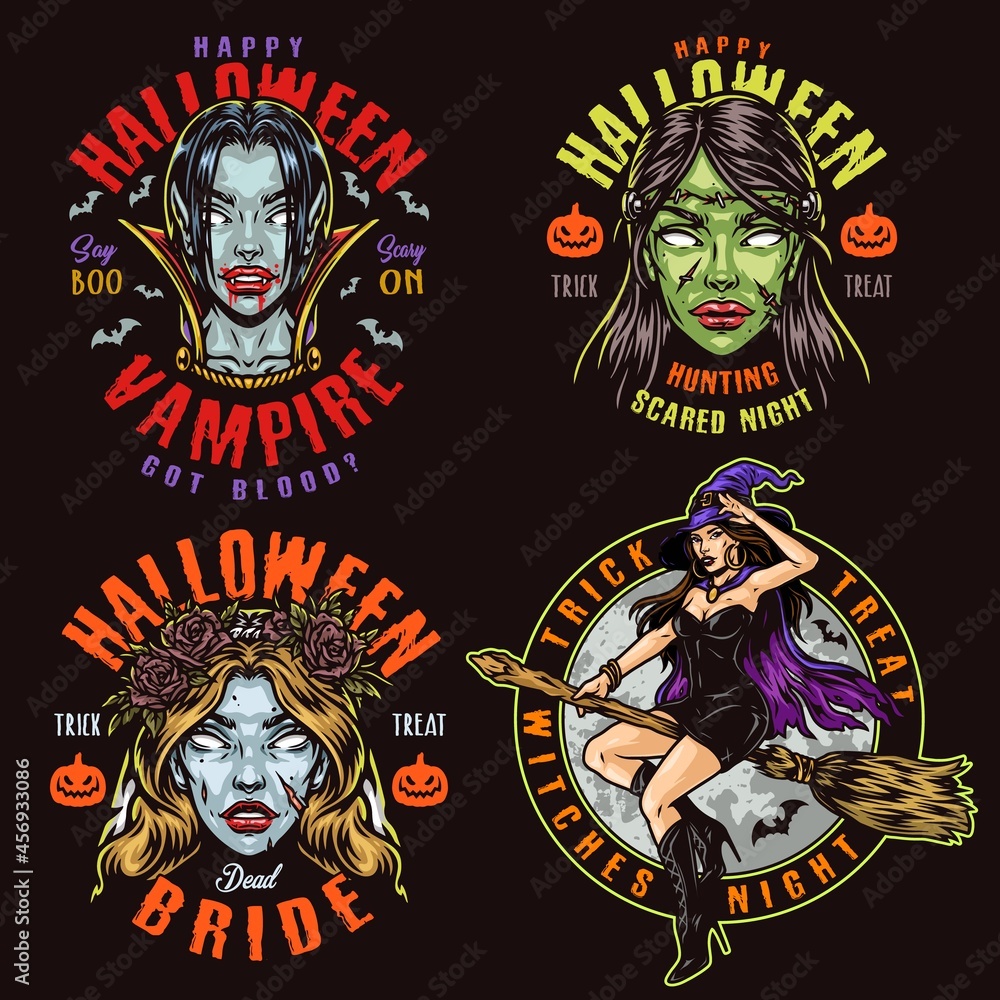 Fototapeta Halloween night colorful emblems