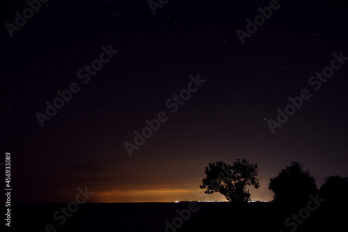Picturesque view of starry sky at night on seaside