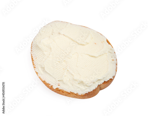 Delicious sandwich with cream cheese isolated on white