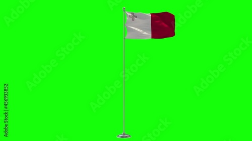 Malta l3D Illustration Of The Waving  flag On a Pole With Chroma key photo