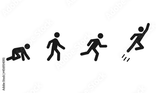 Crawl Walk Run Fly pictogram icon set. Clipart image isolated on white background photo