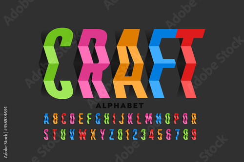 Paper style font design, folded alphabet, letters and numbers vector illustration