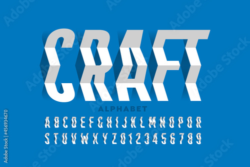 Paper style font design, folded alphabet, letters and numbers vector illustration
