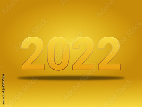 3D 2022 word isolated on yellow background with shadow in image.