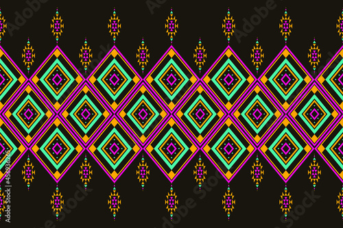 Geometric ethnic oriental seamless pattern traditional Design for background,carpet,wallpaper.clothing,wrapping,Batik fabric,Vector illustration.embroidery style - Sadu, sadou, sadow or sado