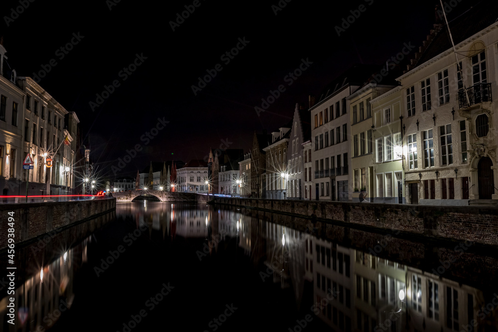 Artistic long-exposure night photo from the downtown of Bruges, Belgium
Car trail lights trails.