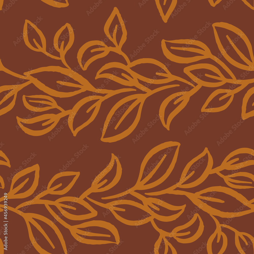 Brown autumn leaves creating a botanical stripe seamless pattern background print. Fall vector illustration. For kids, autumn parties or home decor projects. Surface pattern design. Brown autumn leaves creating a botanical stripe seamless pattern background print. Fall vector illustration. For kids, autumn parties or home decor projects. Surface pattern design.