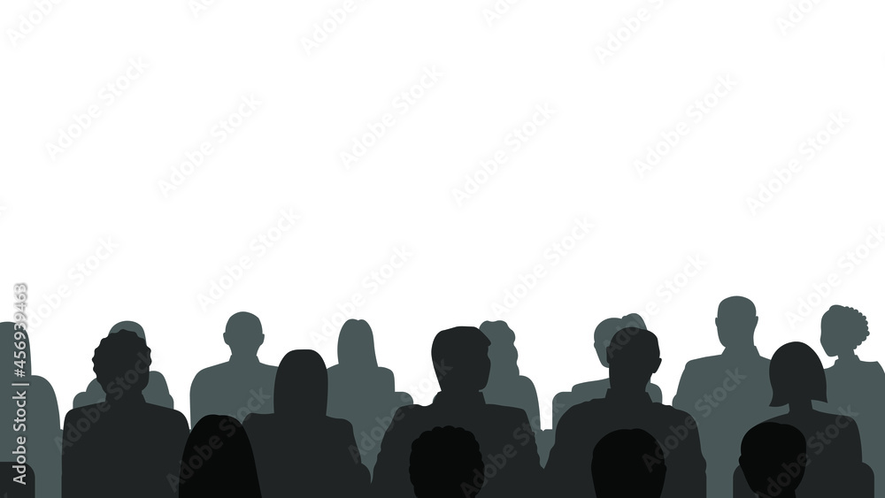 People heads silhouette. The audience sitting back view vector