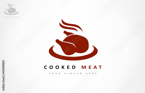 Roast chicken logo vector. Hen bird meat logo.