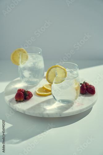 Refresh and clean icy cold lemon water