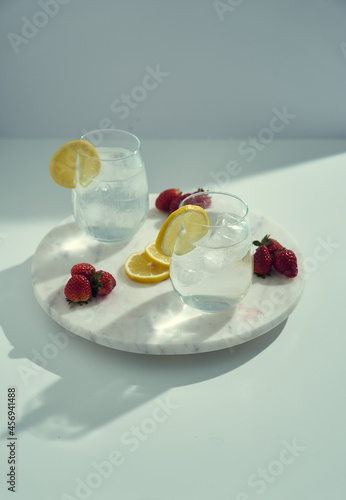 Refresh and clean icy cold lemon water
