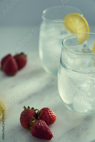 Refresh and clean icy cold lemon water