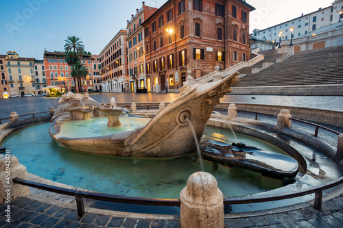 The wonderful landscape that offers Piazza di Spagna in Rome with the famous staircase of Trinita dei monti and the fountain of the barcaccia