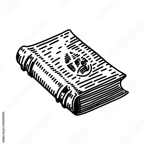 a sketch of an old book with spells. vector image on a white background, isolated. Beautiful magic book illustration