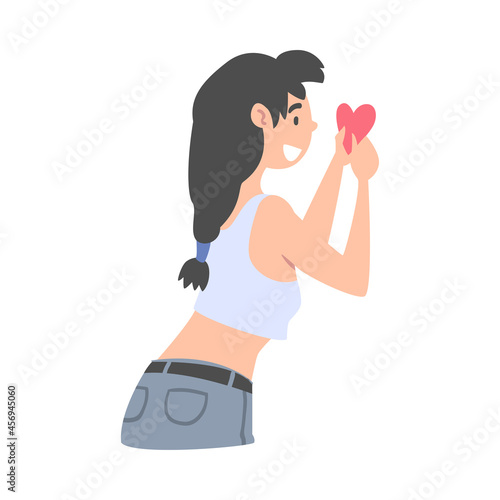 Female as Social Media Follower and Subscriber Showing Adoration Vector Illustration