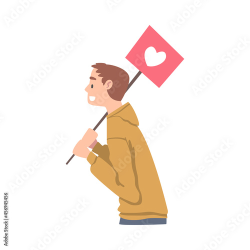 Man with Heart Sign as Social Media Follower and Subscriber Showing Adoration Vector Illustration