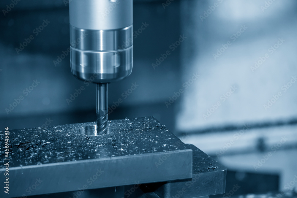 The CNC milling machine cutting the mold parts by solid ball end mill tool type. The CNC milling machine cutting the mold parts by solid ball end mill tool type.
