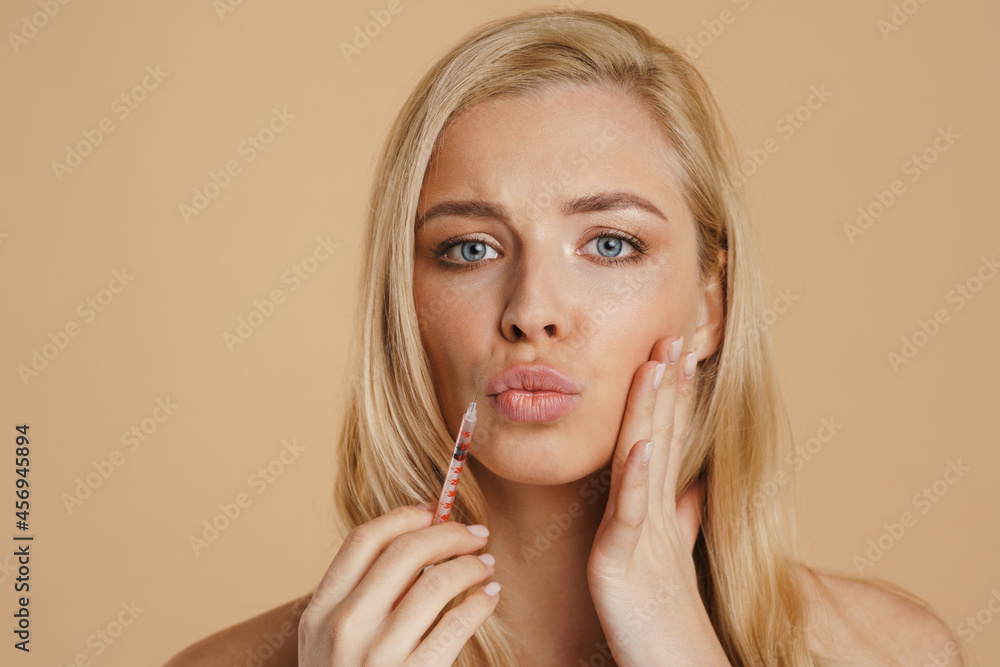 Young white blonde woman with healthy looking skin