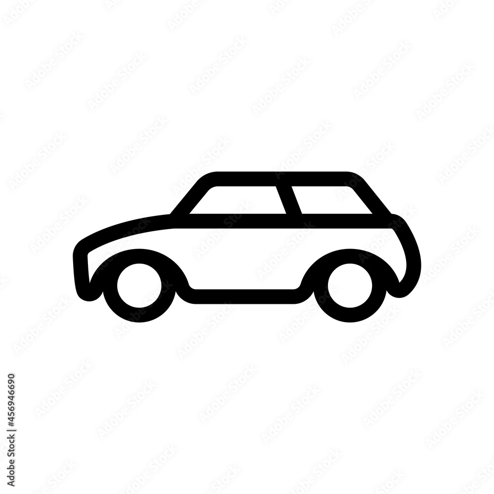 Car icon. Black contour linear silhouette. Side view. Vector simple flat graphic illustration. The isolated object on a white background. Isolate.