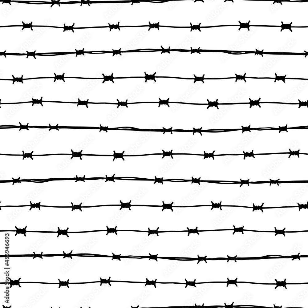 Black thin ink barbed wire isolated on white background. Monochrome ...