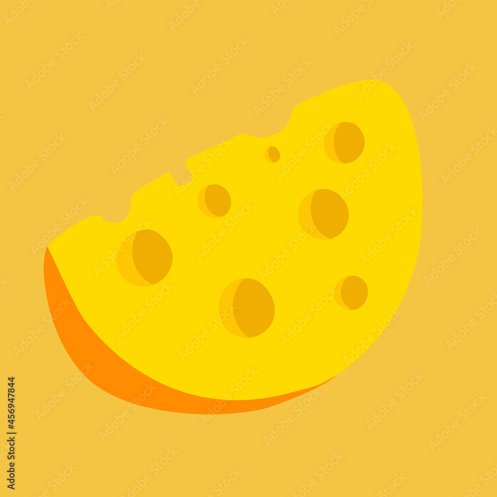 Vector Piece of Cheese Isolated on Orange Yellow Background in Cartoon Style. Yummy Food Icon. Vector Piece of Cheese Isolated on Orange Yellow Background in Cartoon Style. Yummy Food Icon.