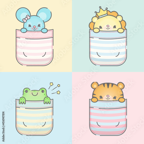 Four baby animals in pockets