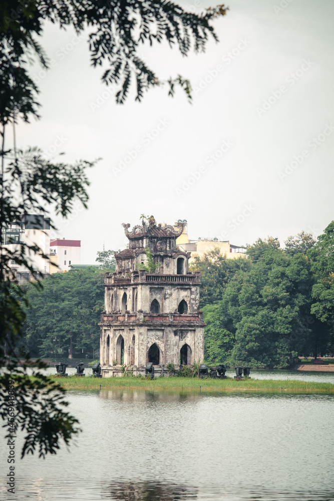 Hoan kiem lake and Turtle Tower in hanoi, vietnam, This is a lake in the historical center of Hanoi, the capital city of Vietnam