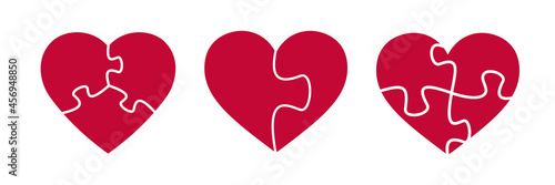 Puzzle heart shapes. Puzzle pieces. Valentine day symbol.