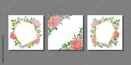 Greeting cards set with flowers and leaves