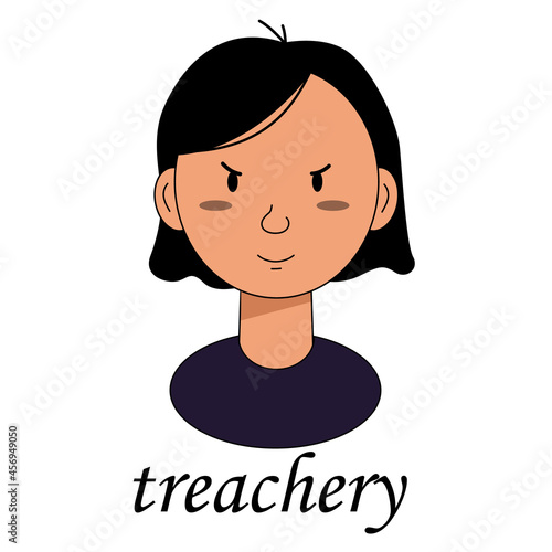 Portrait of an insidious girl with black short hair in a sweater