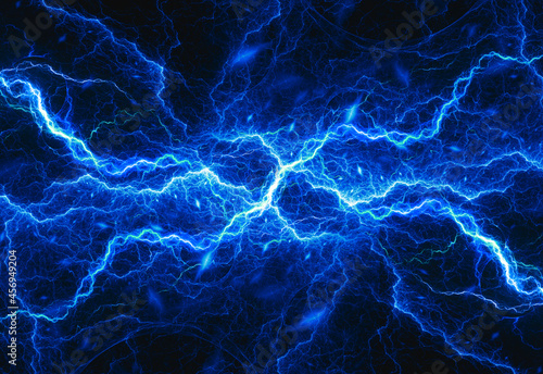 Blue lightning and plasma background, abstract energy and electrical background