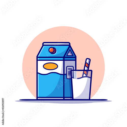 Milk Box And Glass Milk with Straw Cartoon Vector Icon Illustration. Food And Drink Icon Concept Isolated Premium Vector. Flat Cartoon Style