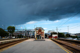 City scene with railway station in Kristiansand, Norway
